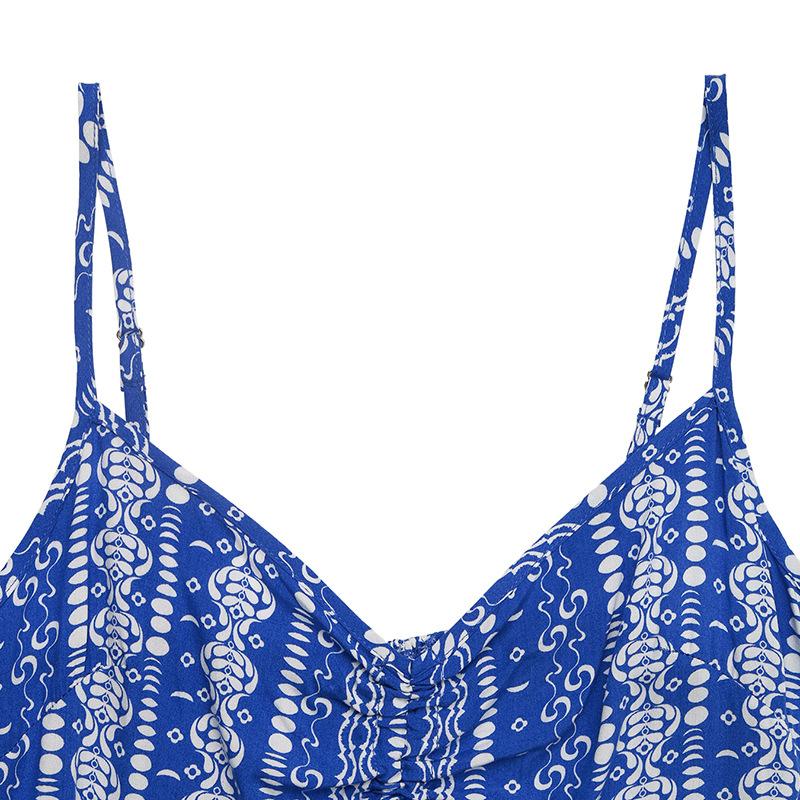 VEZFAA Women's Fashion Casual Summer Spring Geometric Print Sleeveless Suspenders High Waist Trousers Jumpsuits & Rompers