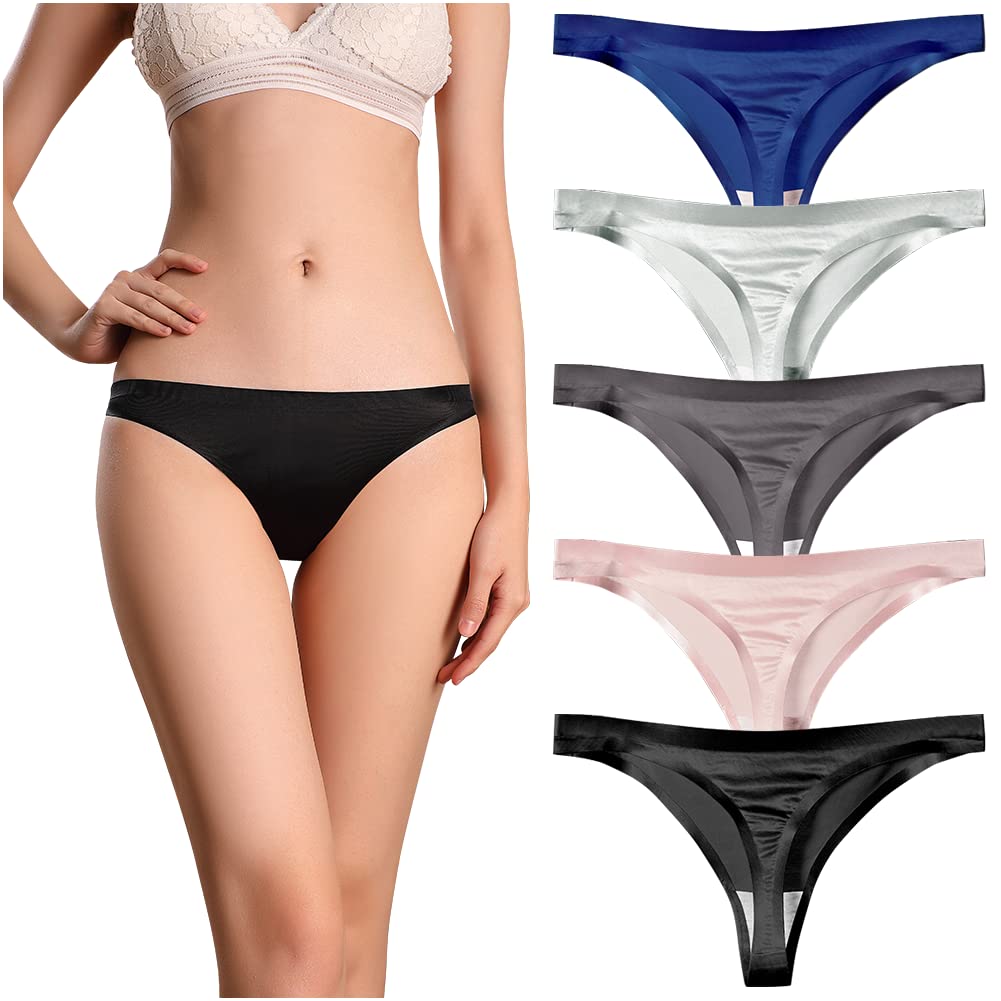 TUOTISI Seamless Solid Set Color Set Women's T-Back Panties, Shiny, Sexy, Seamless, Low-Rise, Non-See-Through, Color, 5-Piece (LL, 4051)