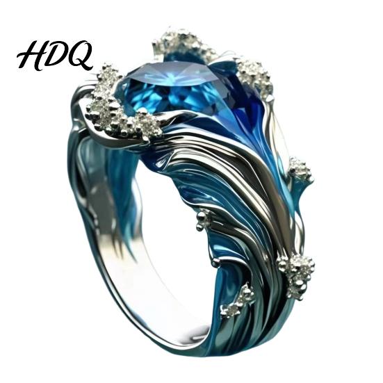 Resin Statement Ring Wave for Women Ocean Inspired Chunky Ring Non Artistic Finger Tarnish Open Adjustable Fashion Jewelry Summer Vacation Themed
