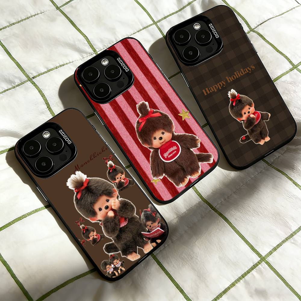 Cute M-Monchhichi Phone Case For iPhone 17,16,15,14,13,12,11 Plus,Pro Max,XS,Colored Silver Plated Inside Cover