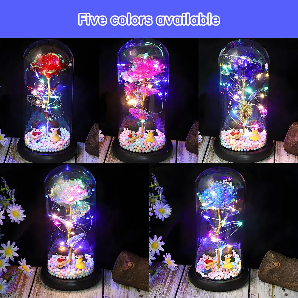 Presentes de flores de rosa para mulheres acendem rosa em cúpula de acrílico presentes para mamãe flor eterna colorida