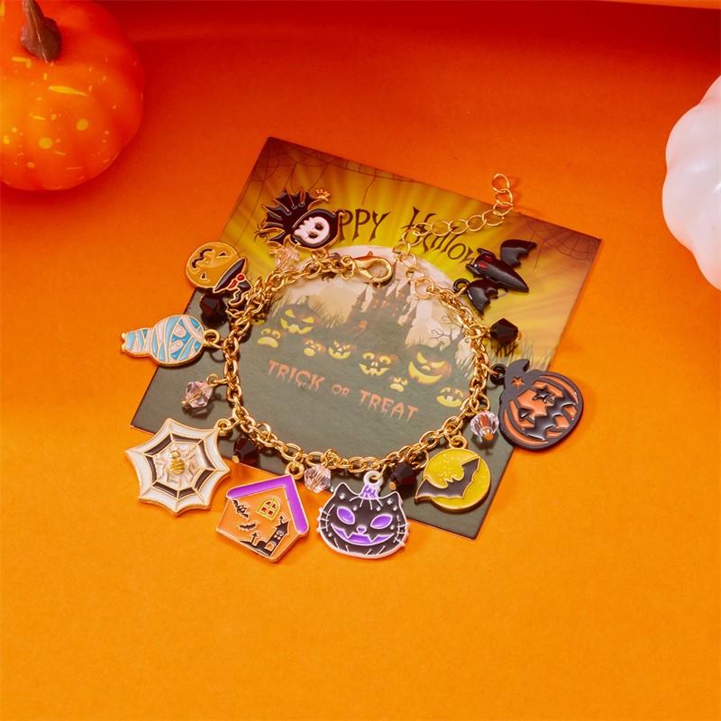 Halloween-Serie Fliegende Katze Skelett Geist Anhänger Armbänder für Damen Handgemacht Dicke Kette Charm-Armband Party Schmuck Geschenke