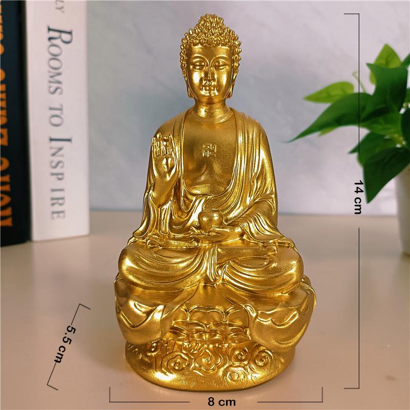 14cm Gold Medicine Buddha Statues Ornament Resin Feng Shui Lucky Shakya Muni Buddha Sculpture Home Office Garden Decoration