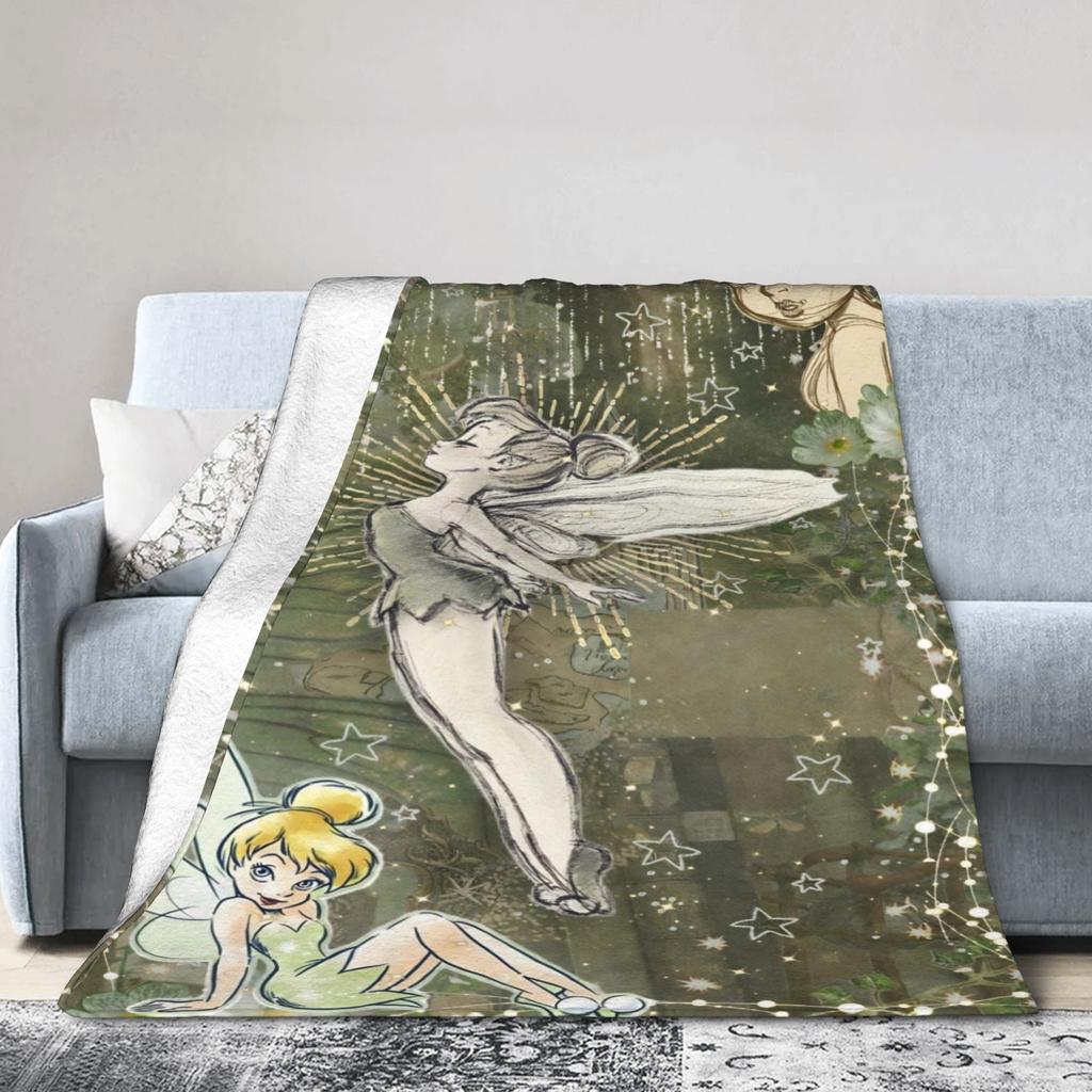 Tinker Bell Cartoon Knitted Blankets Velvet Animated Fantasy Film Super Soft Throw Blankets for Bedroom Sofa Bedspread