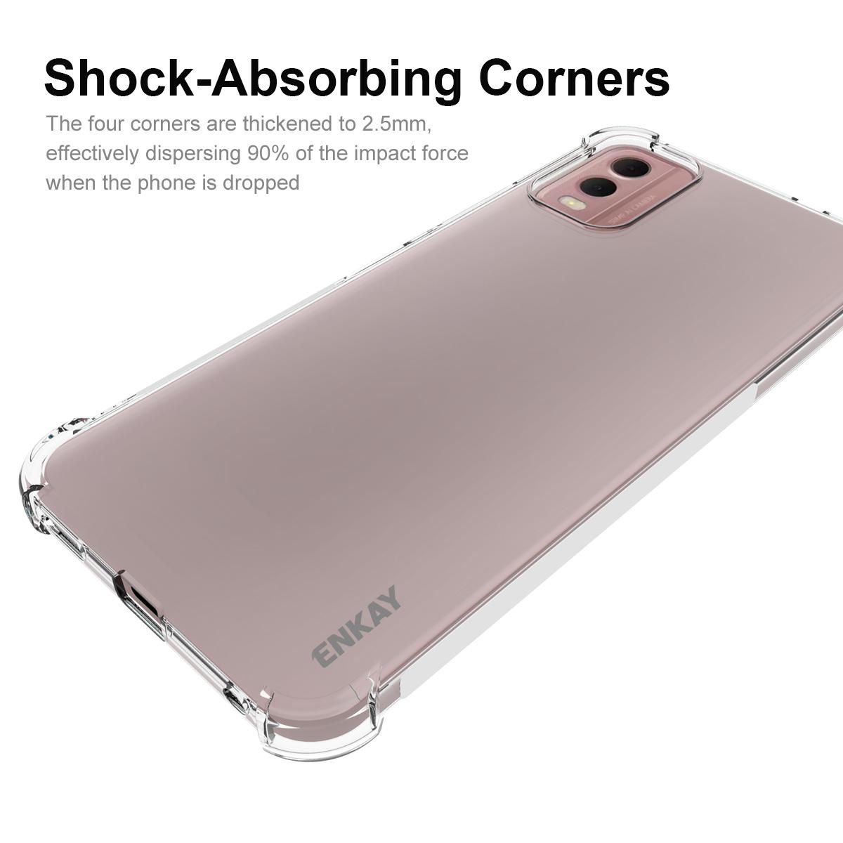 

ENKAY HAT PRINCE Transparent Phone Shell For Nokia C32,Anti-slip Strip Edge TPU Cell Phone Cover Case A