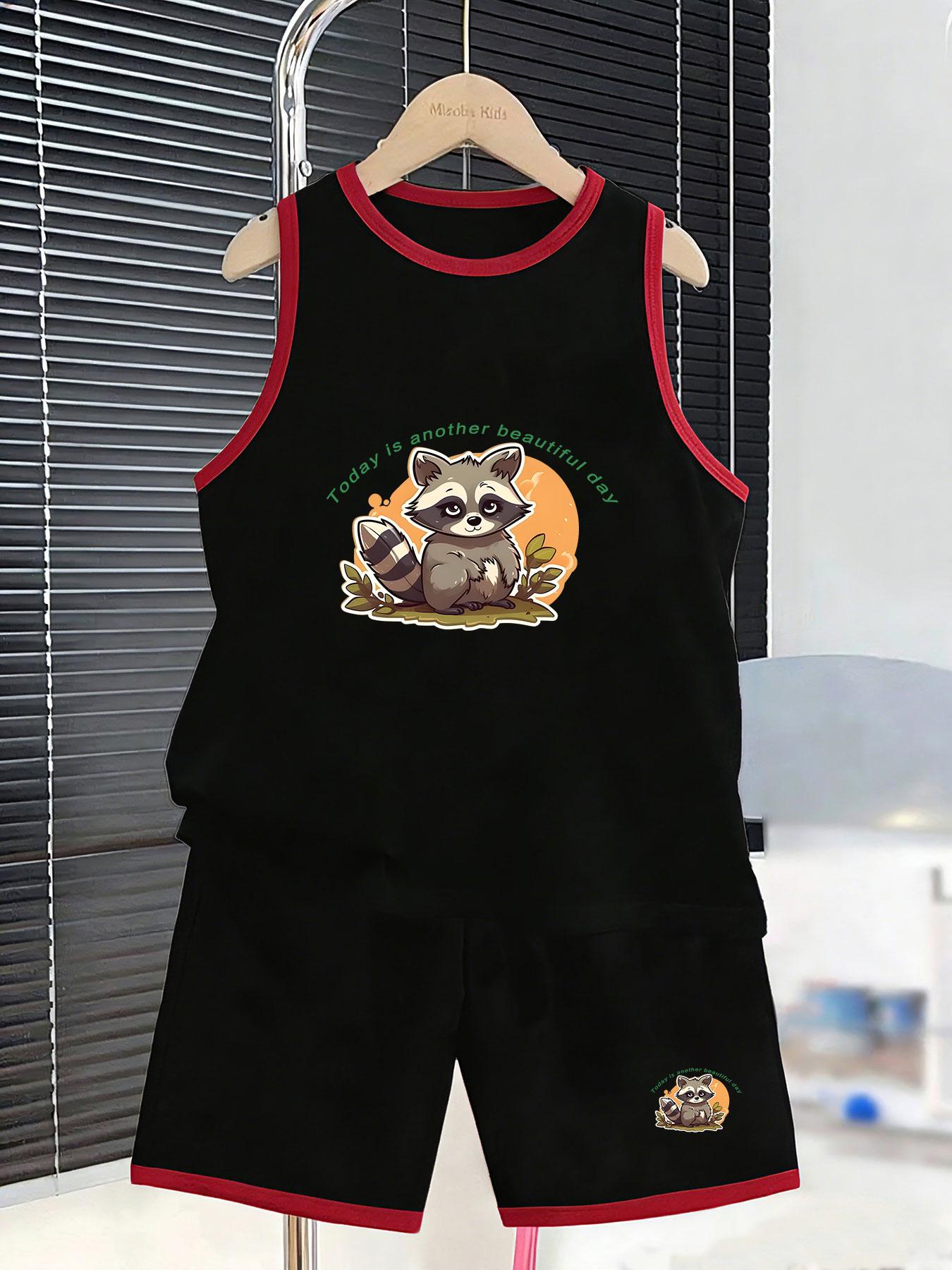 

Boys’ healing raccoon set. Cute prints, breathable fabric, loose fit for sweet daily & school wear. 2-3Y