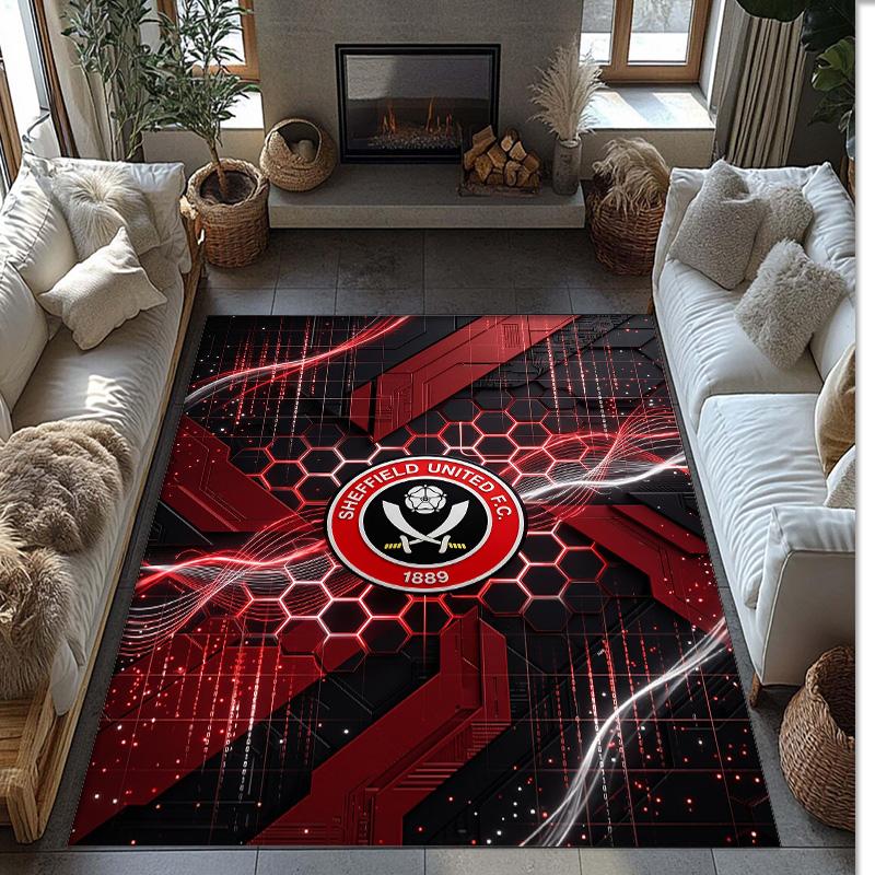 Sheffield United Football Print Crystal Velvet Rug, Comfortable Water Absorbent Non Slip Indoor Floor Carpet