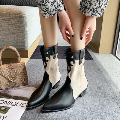 Fashion Female Autumn White Cowboy Vintage Western Ankle Short Cowgirl Boots Retro High Top Shoes with Heel for Women Girl 2025 Cossacks