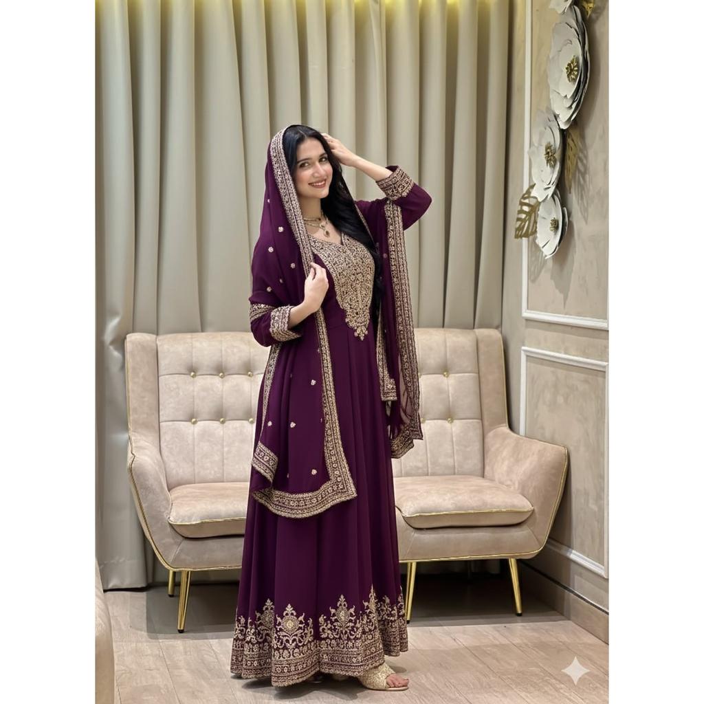 Indian Anarkali Gown with Dupatta Set Bollywood Party Wedding Wear Ethnic Suit
