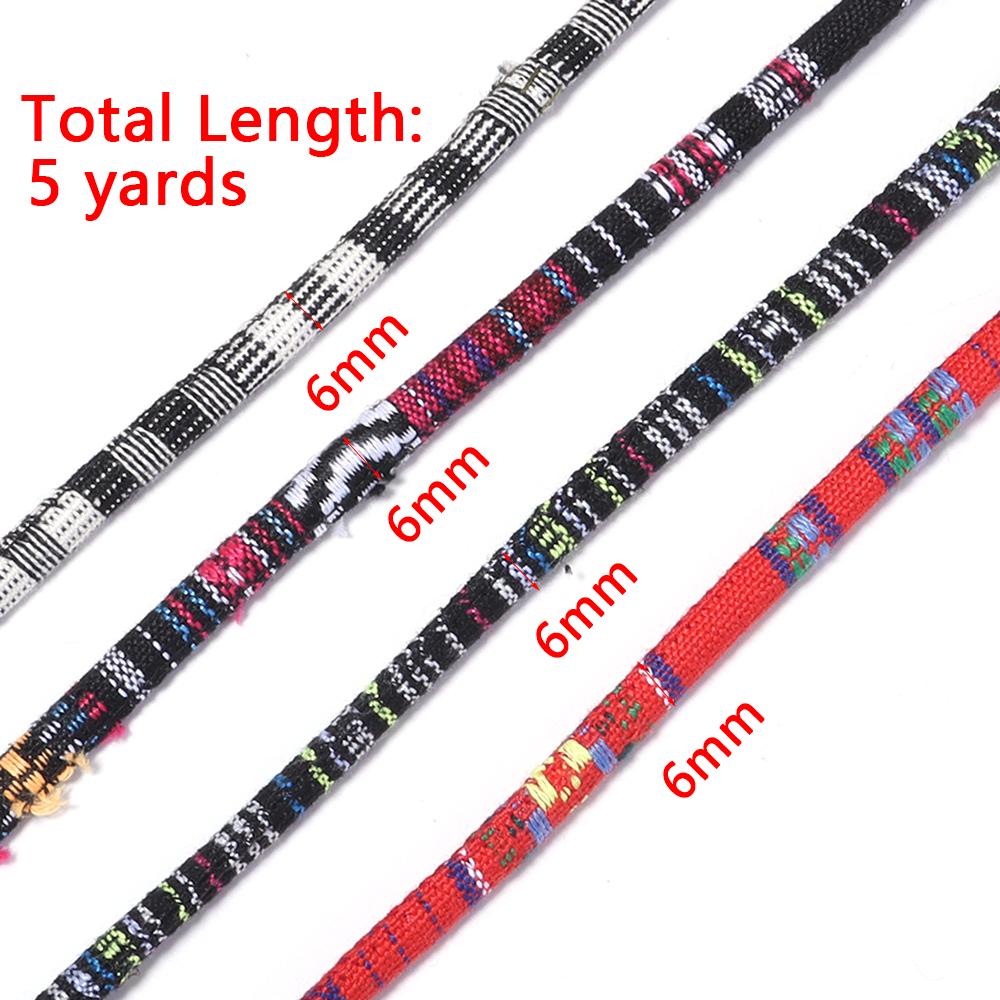 5Yards 6mm Round Cotton Cord Colorful Ethnic Style Cord Rope String For DIY Handmade Clothing Sewing Jewelry Making Accessories