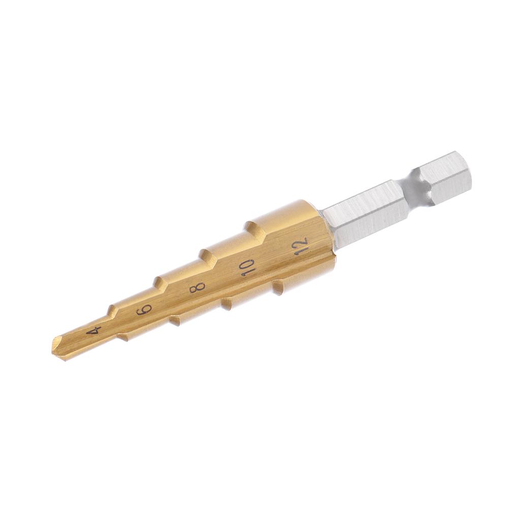 4mm To 12mm 4mm To 20mm Step Drill Bit HSS 4241 Titanium Coated Straight Flutes Hex Shank for Metal Wood Plastic