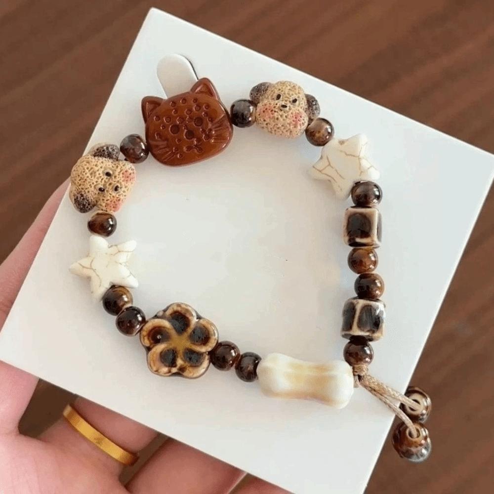 Bangle Cute Dog Beaded Bracelet Resin Star Cat Beads Bracelet Adjustable Cartoon Biscuit Bear Bracelet Hand Accessory