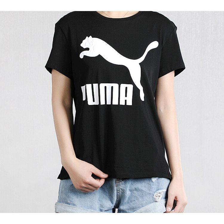 PUMA CLASSICS T Shirts Women's Black Crew Neck Moderate Straight Fit 596512-01