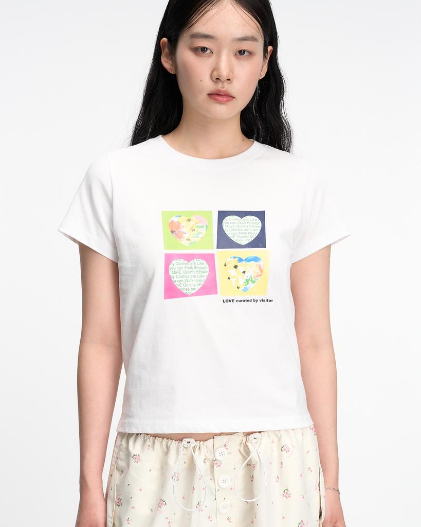 THEMUSEUMVISITOR W Flower Block Graphic T-Shirt (White)