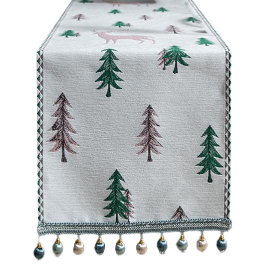 Christmas Tree Table Runner Winter Holiday Christmas Elk Dining Cloth Placemat New Year Home Kitchen Rustic Decorations
