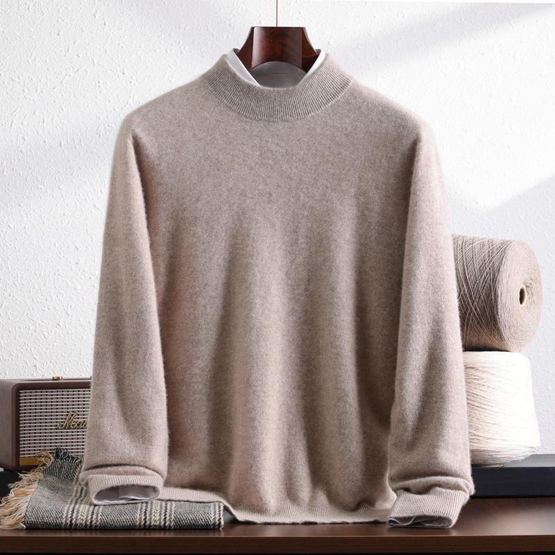 Men's 100% Pure Mountain Half-Cashmere High Neck Knit Sweater - Thickened for Autumn/Winter