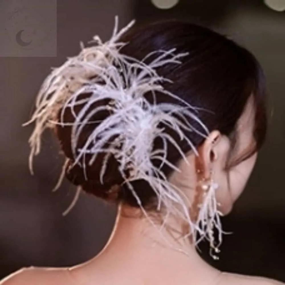 LUNAMAY Feather Flower Swan Lake Feather Hairpin