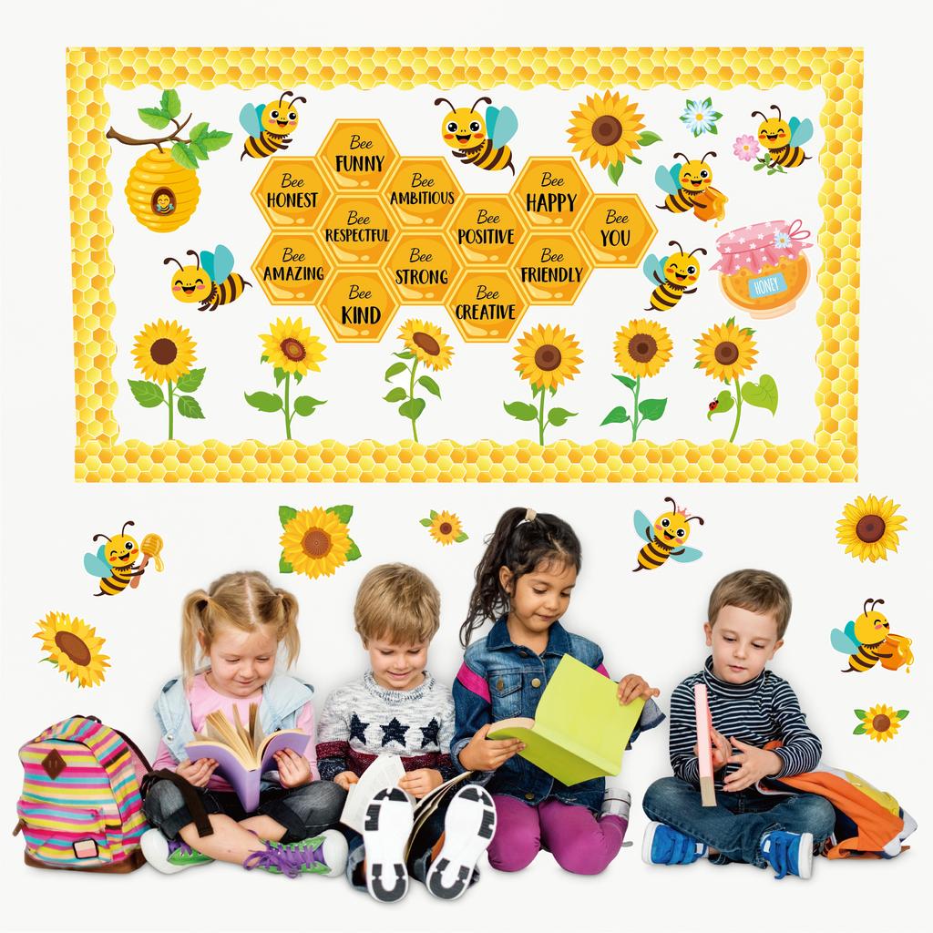 Sunflower Announcement Board Card Paper Bee Honeycomb School Classroom Party Supplies Decoration Bee Festival Wall Stickers