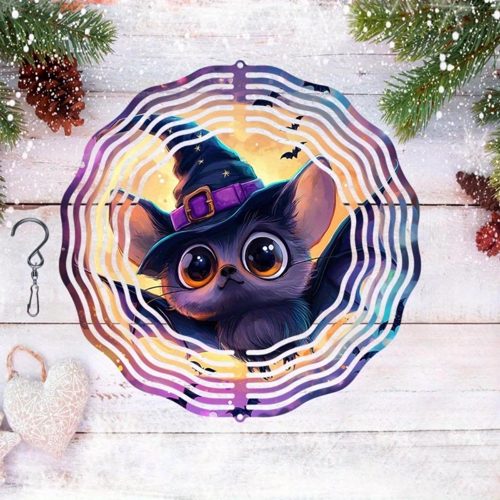 2D Mandala Wind Chime with Wizard Hat & Bat Design - Metal Hanging Decor for Garden, Indoor & Outdoor Use, Perfect for Halloween, Thanksgiving