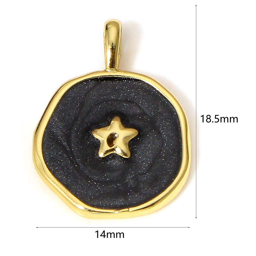 1 Piece Brass Concise Brass Moon Lighting Charms For Jewelry Making 18K Real Gold Plated Irregular Pentagram Star Enamel Pendant