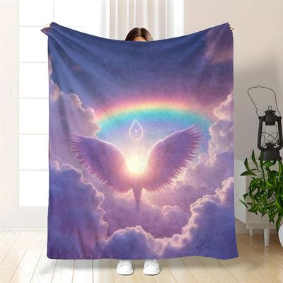 Angel Wings Rainbow Fleece Blanket Spiritual Art Design Soft Cozy Throw Home Decor for Living Room or Bedroom Gift 40x60