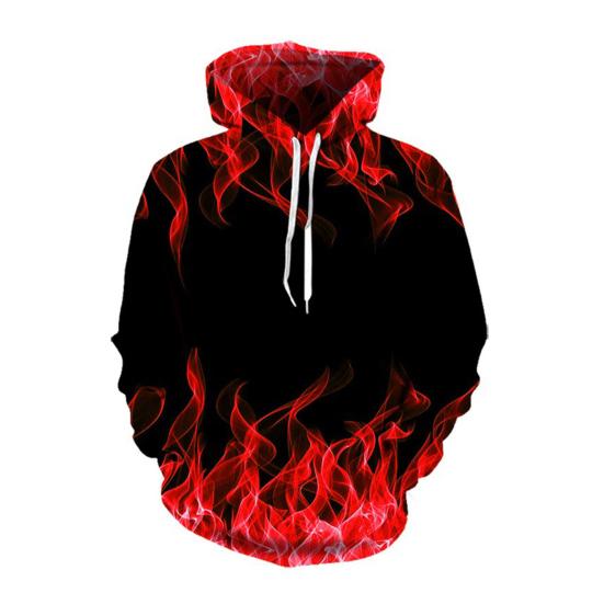 Couple Hoodie Colorful Flame Drawstring Spring Autumn Digital Fire Printed Pockets Sweatshirt