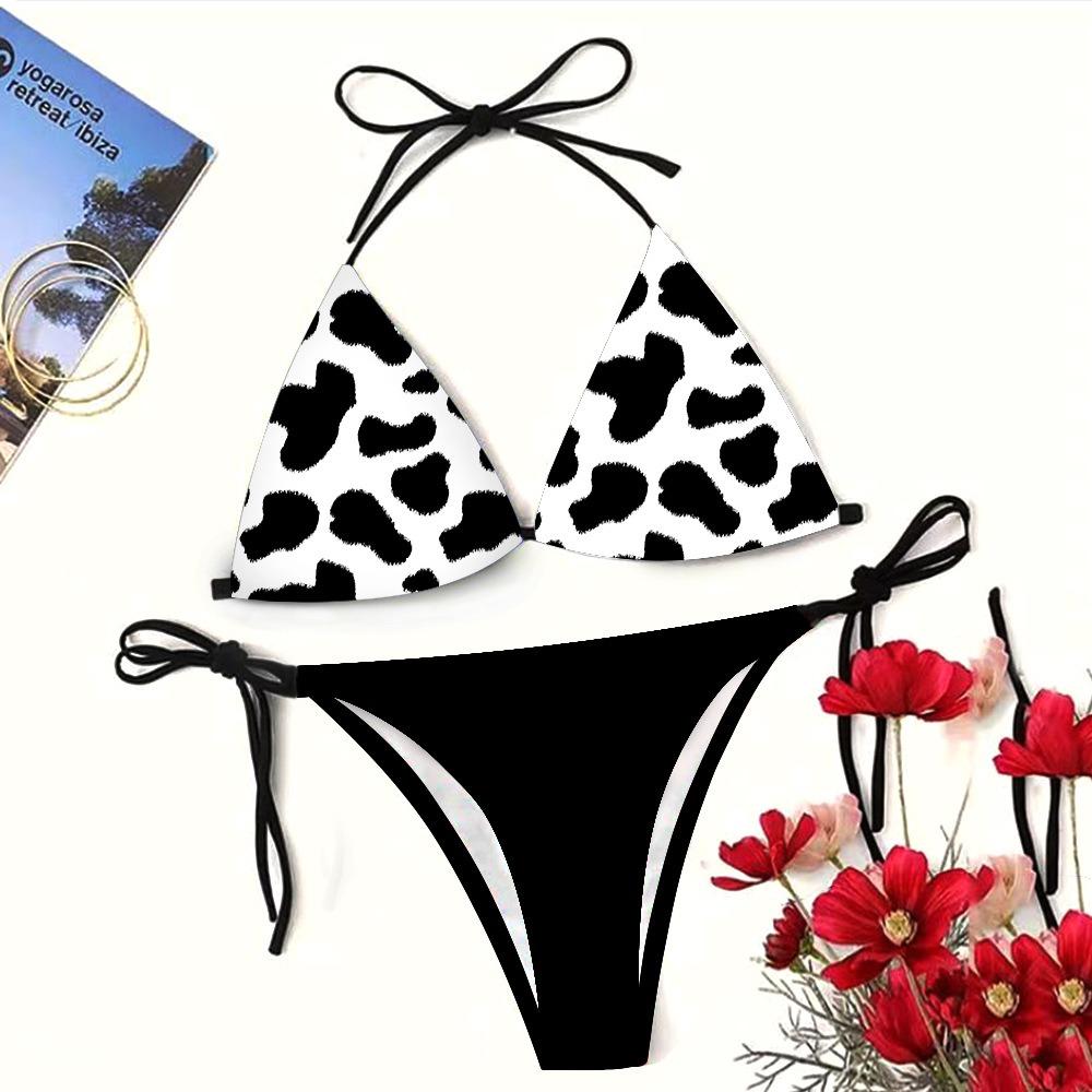 European and American Sexy Swimsuit Strap Digital Printing Bikini Three-Point Beach Swimsuit