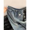Women's Plus Size Velvet-Lined Wide-Leg Jeans - Retro Loose Fit, Washed, Autumn/Winter
