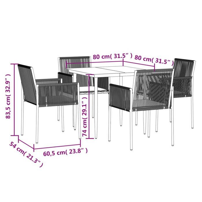 VidaXL Ensemble à manger de jardin coussins 5pcs noir rotin et acier, ensemble à manger, ensemble à manger d'extérieur, 3187066