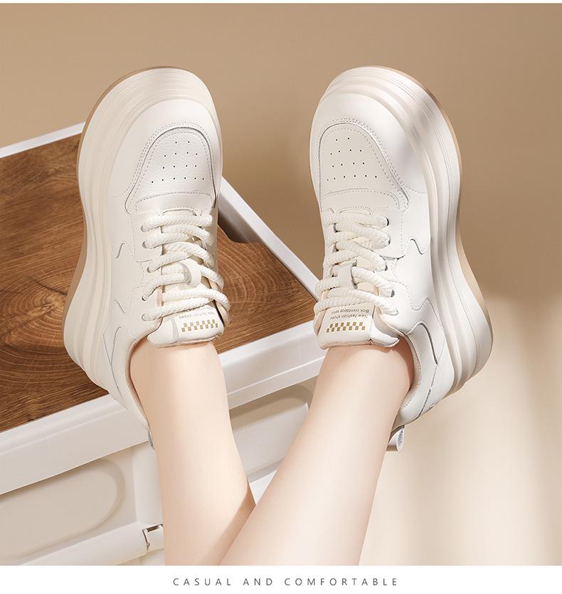 Adidași cu platformă din piele naturală pentru femei - Antiderapanți, Ușori, Casual, Versatili, Albi pentru Primăvara și Toamna 2024.