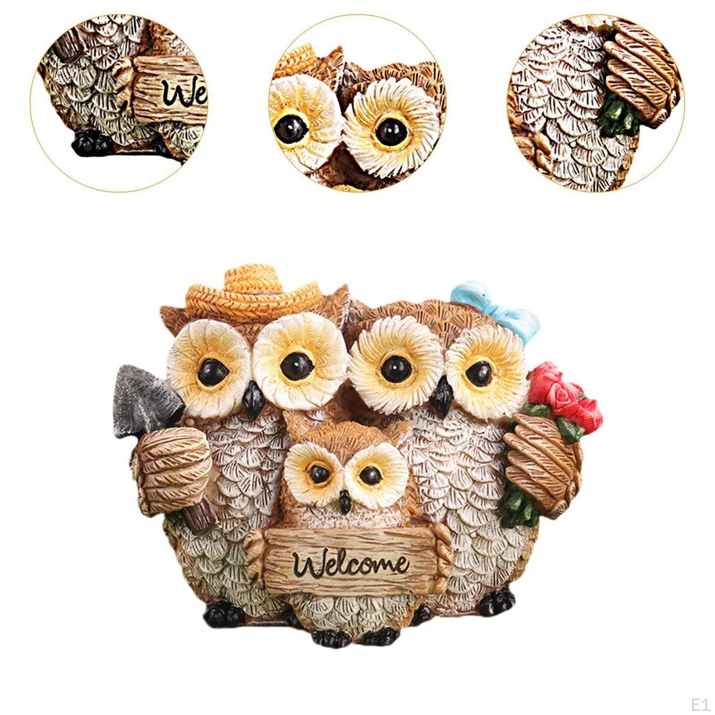Garden Owl Sculpture Ornament Welcome Sign Multicolor Decorative Collectible Resin Figurine Animal
