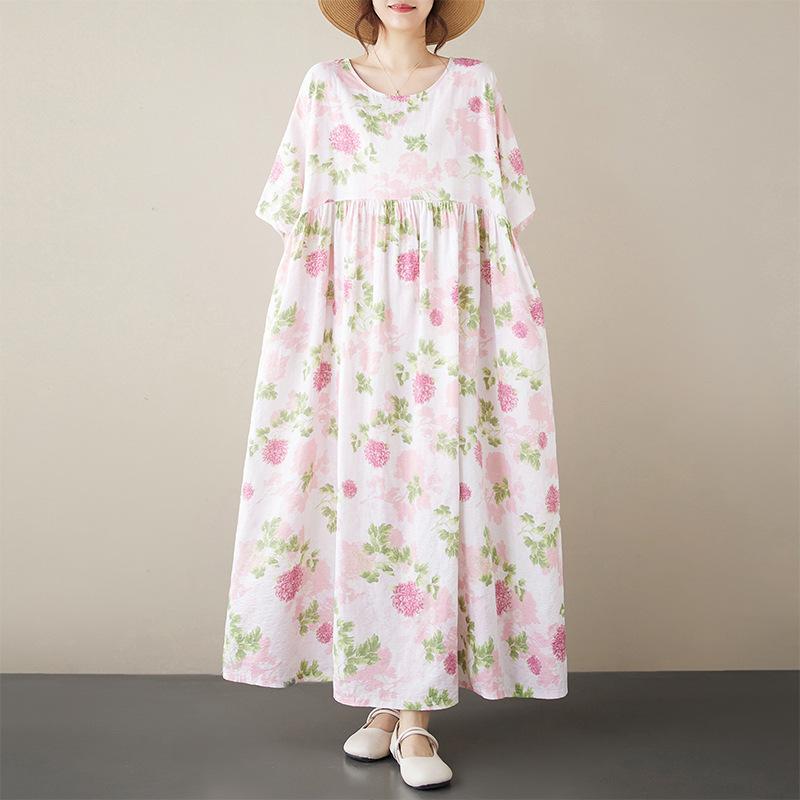 

Летнее художественное ретро свободное повседневное платье с принтом средней длины с короткими рукавами для женщин повседневные платья M