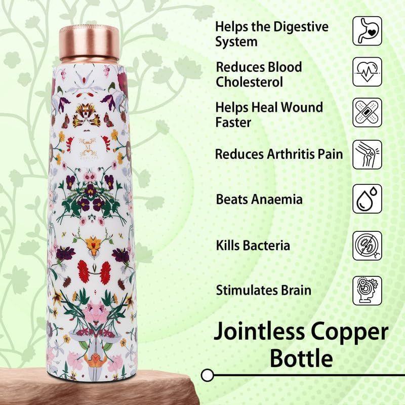 Copper Water Bottle - Multi Colored Ample Design, Leak Proof, Joint Less (900ml) for Ayurveda & Yoga