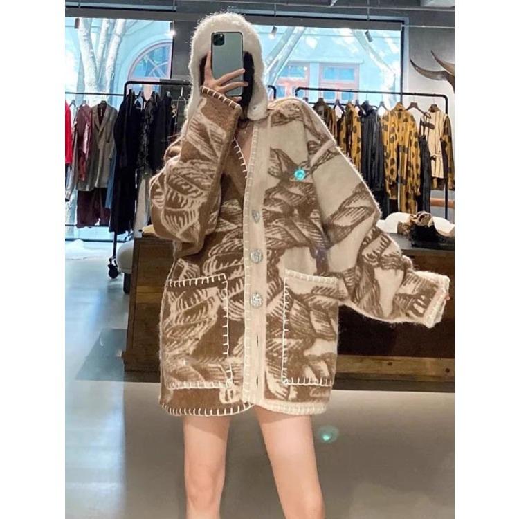 Vintage Knitted Oversized French Lazy Style Sweater Coat for Women