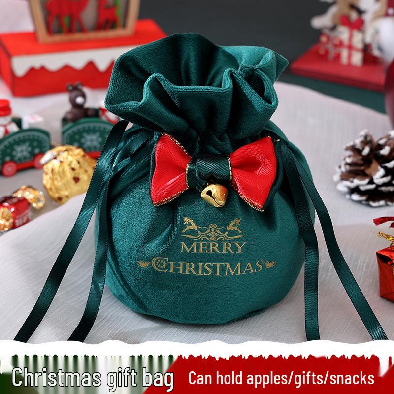 Christmas Apple Flannel Drawstring Gift Bag with Bowknot for Children's Candy