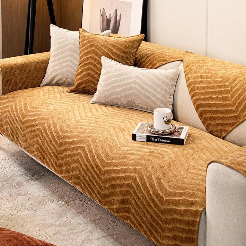 Uniwersalna antypoślizgowa mata na sofę czterosezonowa Minimalistyczna nowoczesna wysokiej klasy poduszka do siedzenia Lekka luksusowa szara narzuta na sofę do salonu, tkanina narzutowa