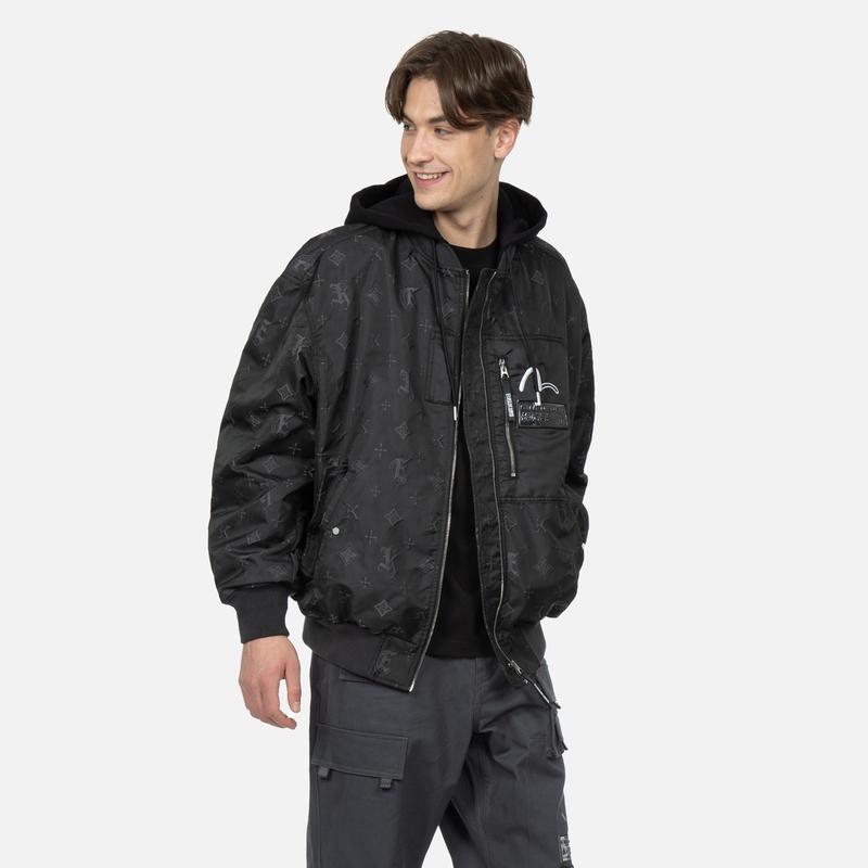 EVISU Jackets Men's Black Baseball Collar Moderate Pilot 2EAGNM3JK5196LFPN