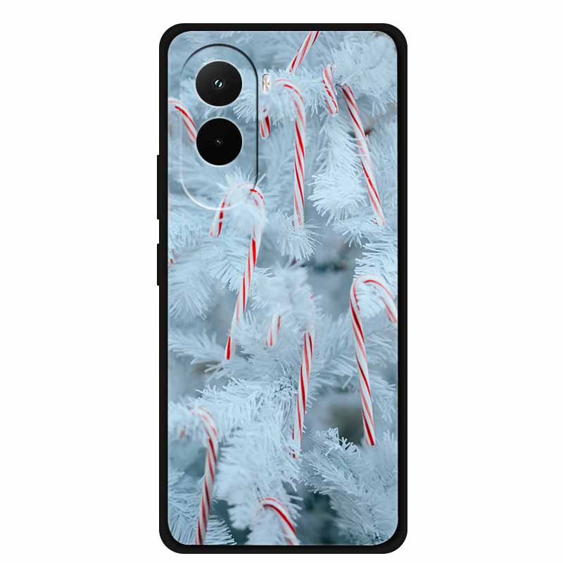 Christmas Phone Case For Poco M7 4G Case Christmas Tree Black Silicone Bumper For Xiaomi Poco M7 4G Cover PocoM7 Cartoon Coque