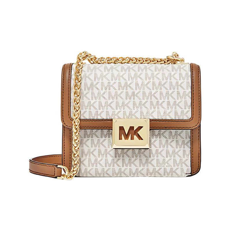 MICHAEL KORS Sonia Presbyopia Chain LOGO Letter Flip Artificial Leather Shoulder Bag Women Vanilla White белый