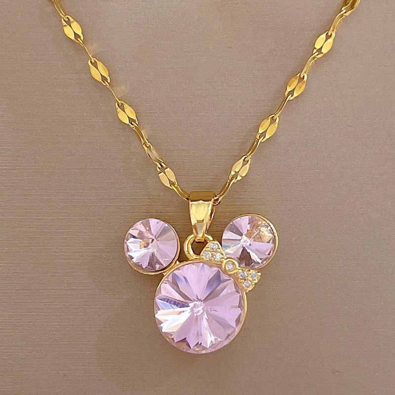 Cute Crystal Gorgeous Full Diamond Crown Wings Necklace Female Versatile Clavicle Chain Titanium Steel Chain