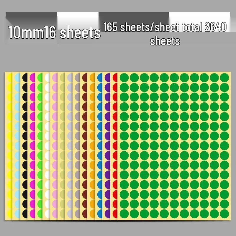 16-Color Round Self-Adhesive Dot Labels - Tear-off White Stickers for Sorting and Marking