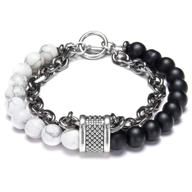 Mens Geometric Beaded Bracelet With Iron Chain For Travel Gift And Fashion Style