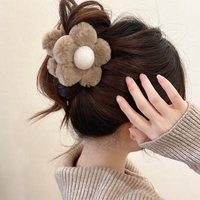 Hair Claw Plush Flower Shape Hair Clip Back Head Hair Clamp Lightweight Women Hair Styling Tool Hair Accessories