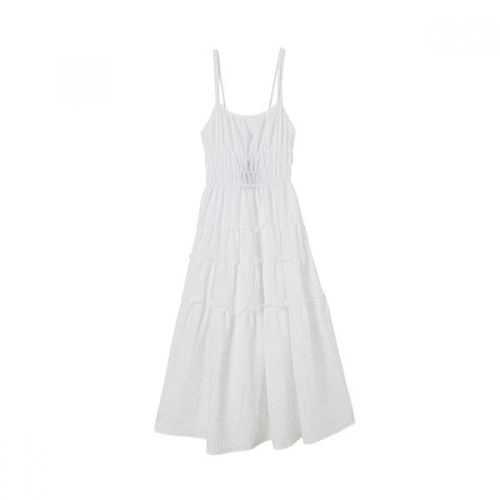 Lap Frill Smocking Sleeveless Long Dress As2wo540 BK (black)/FF