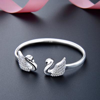Bracelet cygne en diamant incrusté d'argent S990, bracelet à boucle ouverte personnalisé en zircon européen et américain, bracelet de mode pour femmes