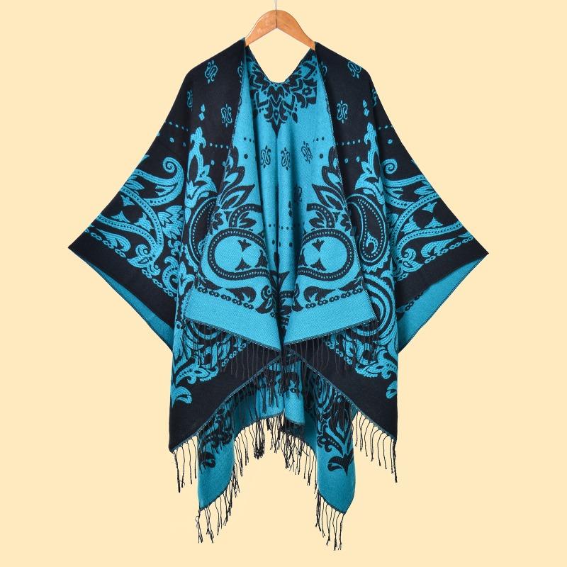 Women's Cashew Fringed Split Shawl Double-sided Jacquard Thickened To Keep Warm Travel Atmosphere, Take Pictures and Sell Well