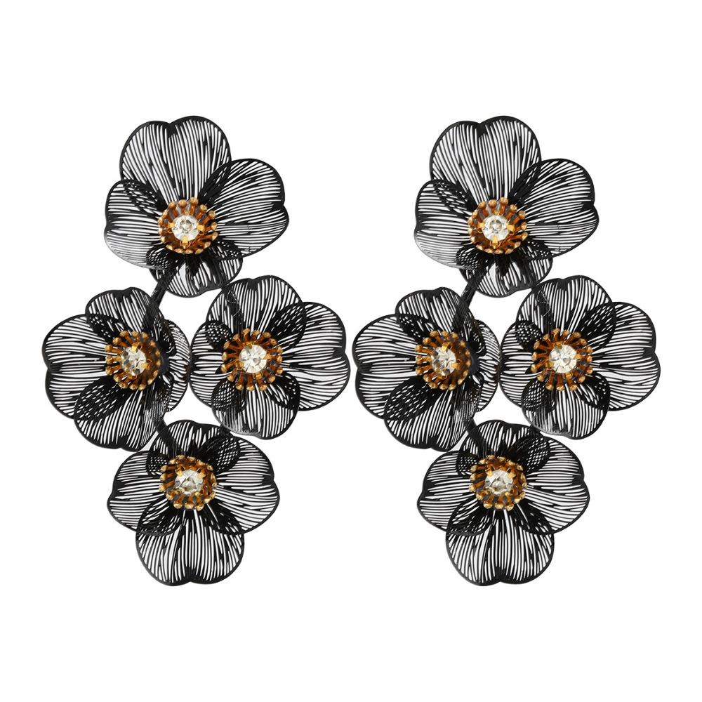 Luxury Floral Tassel Earrings Rhinestone Long Dangle Earrings Exaggerated Flower Ear Drop  Party