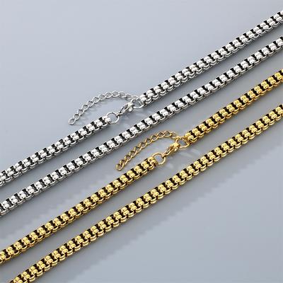 KALEN Gold Color Double Row Stainless Steel Bracelet for Men Hip Hop Cuban Link Necklace Extension Thick Waterproof Jewelry Gift