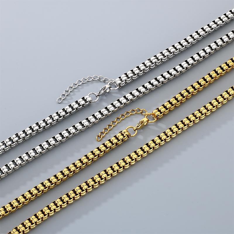 KALEN Gold Color Double Row Stainless Steel Bracelet for Men Hip Hop Cuban Link Necklace Extension Thick Waterproof Jewelry Gift