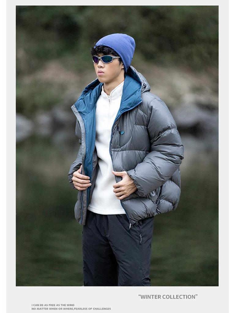 Men's Trendy Windproof Packable 90% Down Feather Puffer Jacket with Velcro Closure